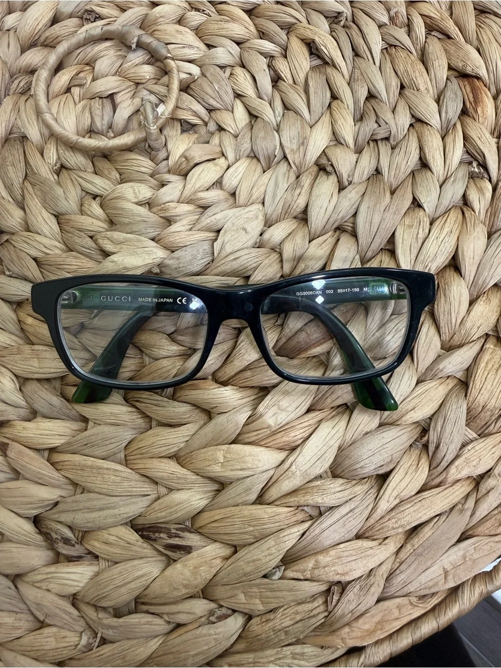 Gucci Men’s Black Frames with Green Temple Accents